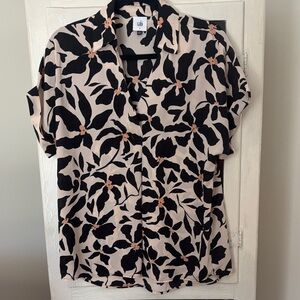 CAbi Black and Cream Leaf Print